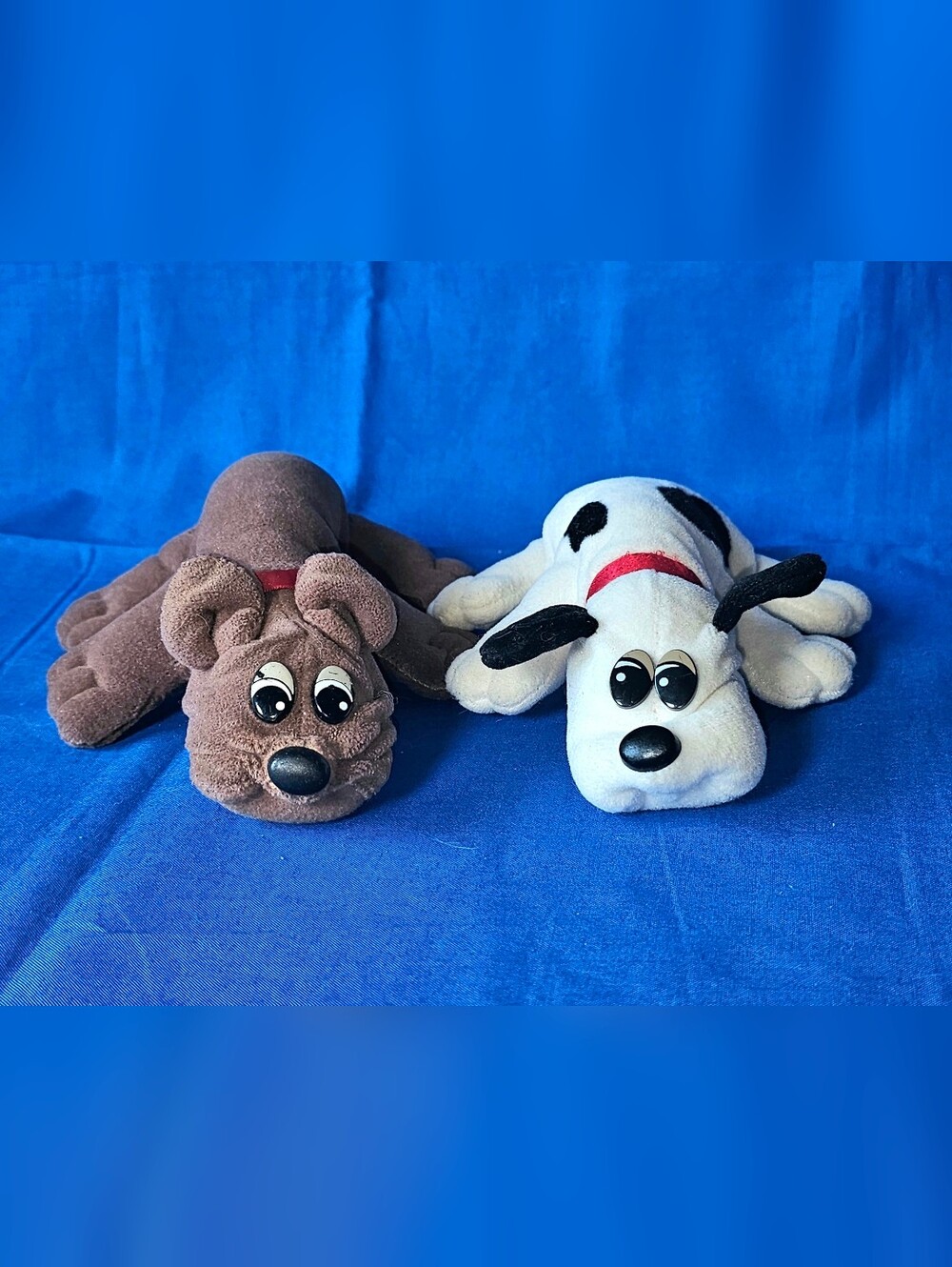 2 Vintage Pound Puppies Newborn 1986 Tonka Plush Stuffed Puppy Black White Brown